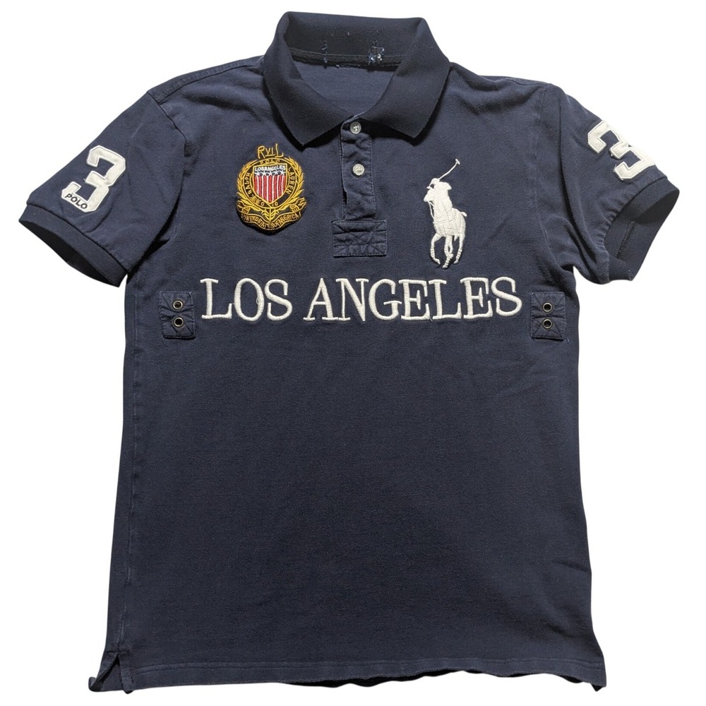 Polo Ralph Lauren Big Pony Los Angeles #3 RYLL Crest Polo Navy Blue Women M